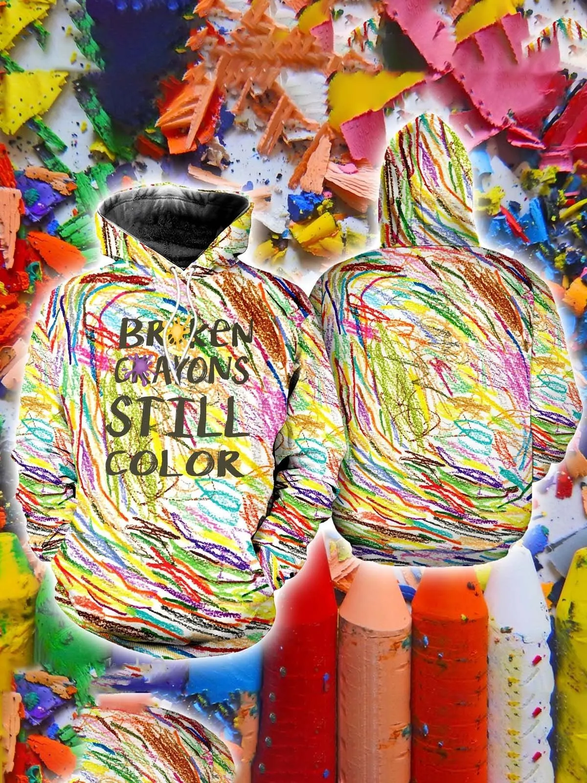Alohadaddy Broken Crayons Still Color Drawstring Hoodies Mental Health Warm Comfortable Pullover Sweatshirts