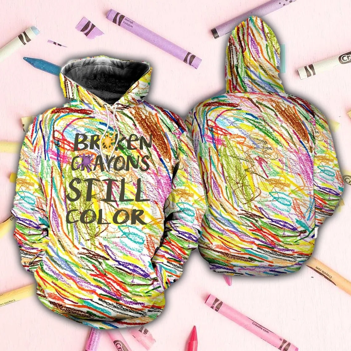 Alohadaddy Broken Crayons Still Color Drawstring Hoodies Mental Health Warm Comfortable Pullover Sweatshirts