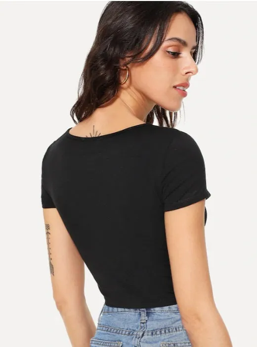Casual Simple Cut Black T-Shirts