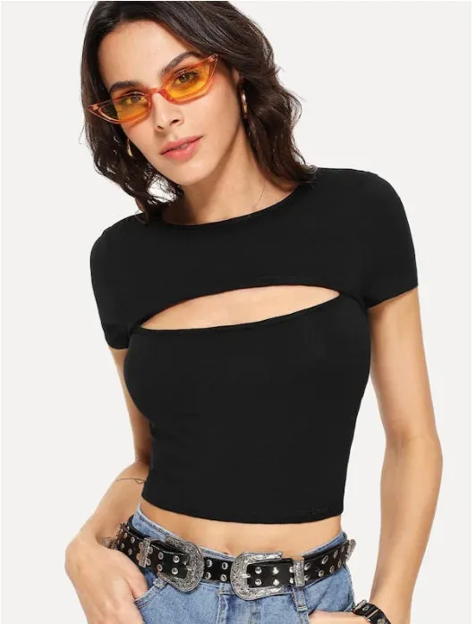 Casual Simple Cut Black T-Shirts