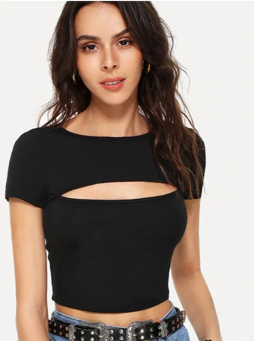 Casual Simple Cut Black T-Shirts