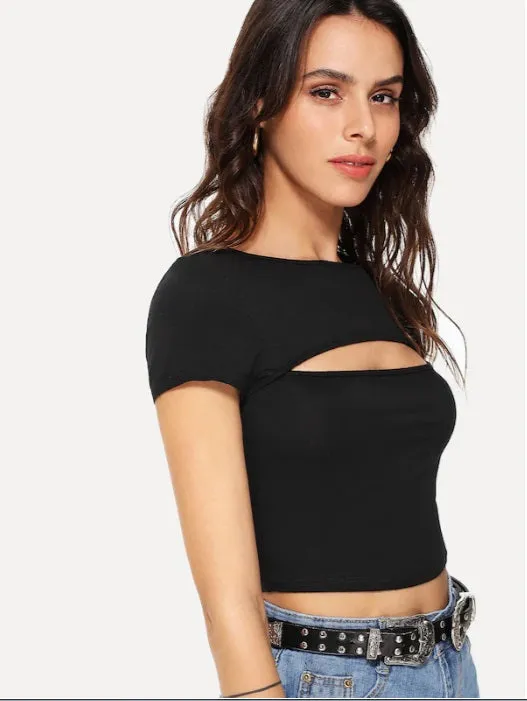 Casual Simple Cut Black T-Shirts