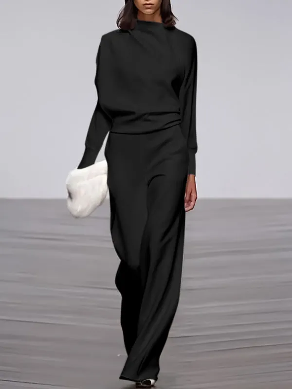Chicmy-Long Sleeves Loose Solid Color Stand Collar T-Shirts Tops