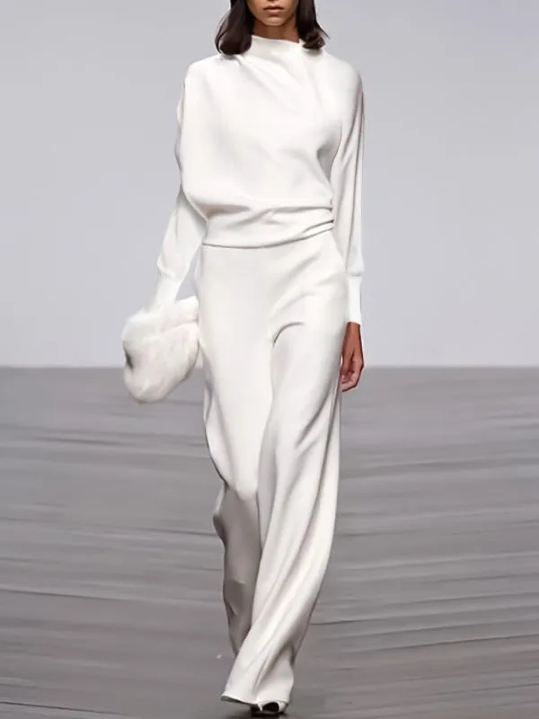 Chicmy-Long Sleeves Loose Solid Color Stand Collar T-Shirts Tops