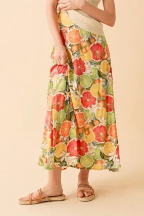 Citrus Print Flowy Maxi Skirt