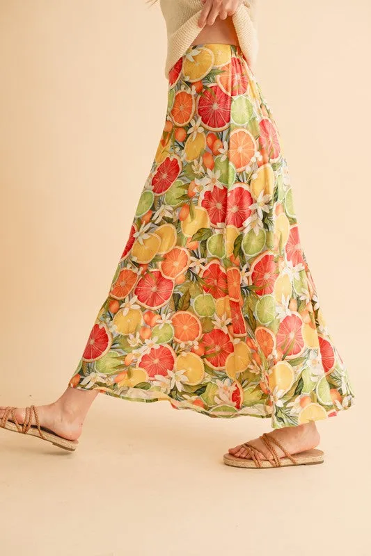 Citrus Print Flowy Maxi Skirt