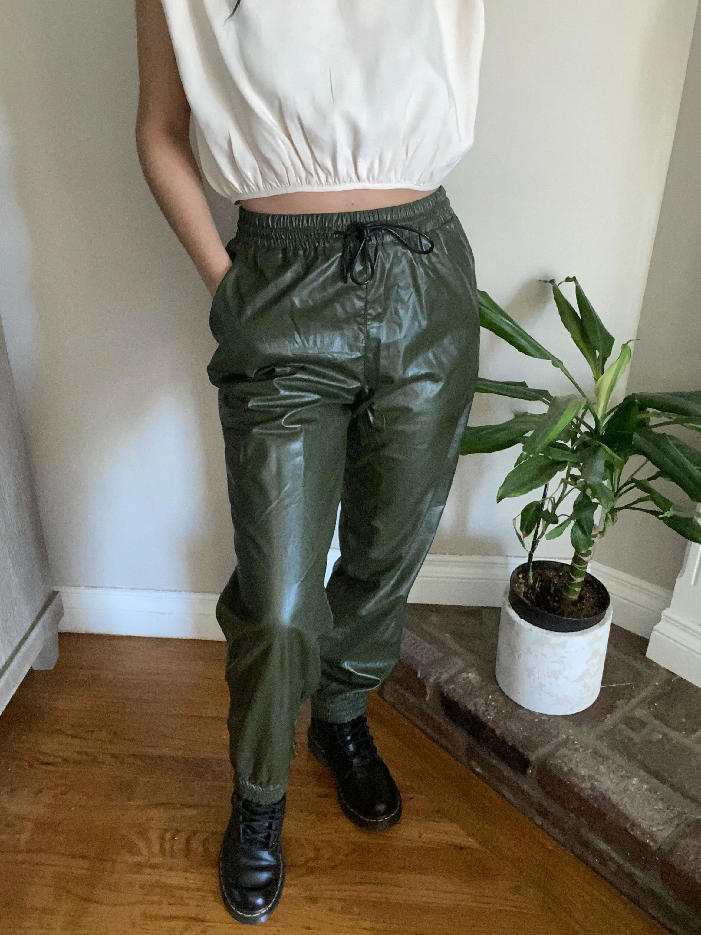 City Girl PU Joggers- Olive