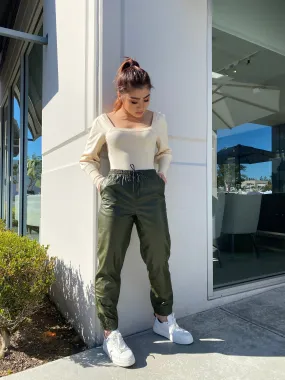 City Girl PU Joggers- Olive