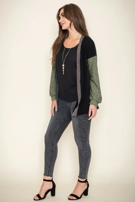 Color Block Knit Cardigan-Plus