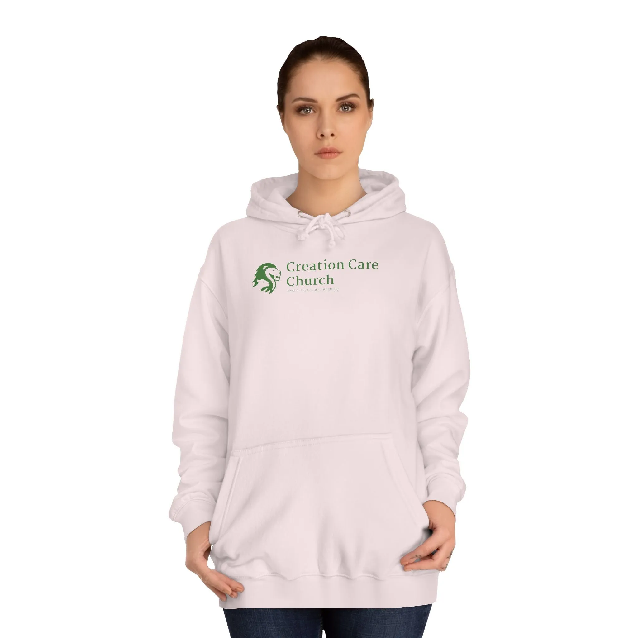 Creation Care Church - Green Logo front - Good News for All Creation back - Unisex College Hoodie