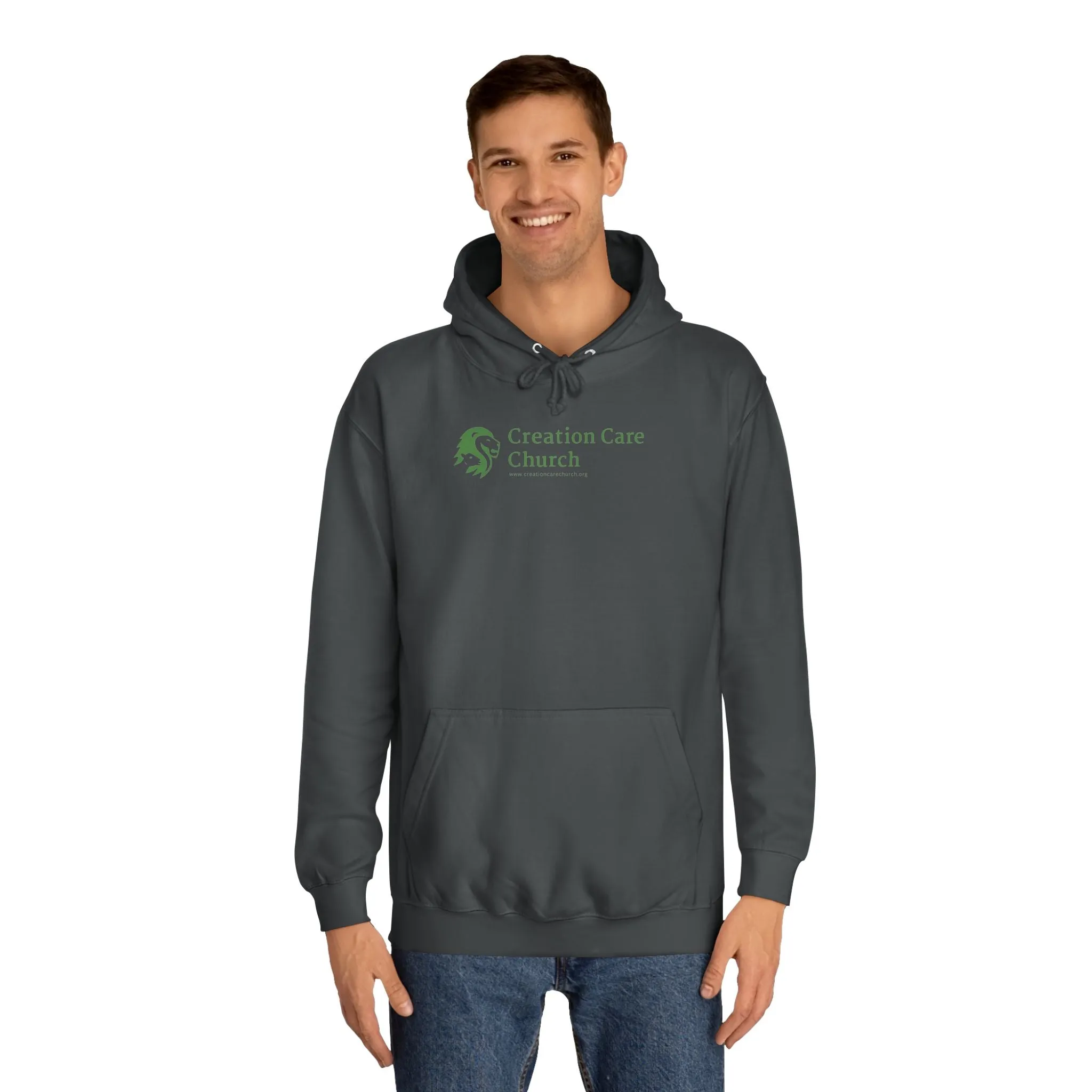 Creation Care Church - Green Logo front - Good News for All Creation back - Unisex College Hoodie