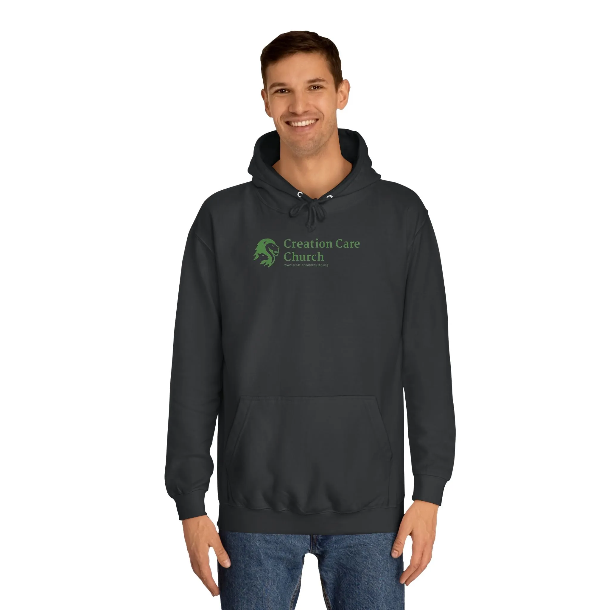 Creation Care Church - Green Logo front - Good News for All Creation back - Unisex College Hoodie