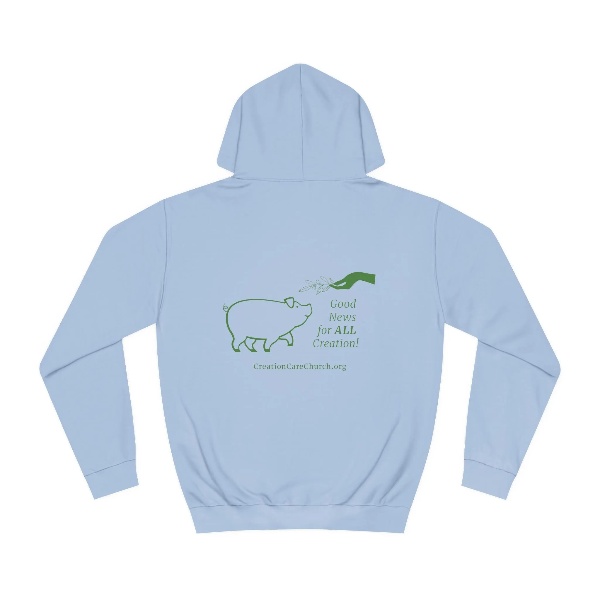 Creation Care Church - Green Logo front - Good News for All Creation back - Unisex College Hoodie