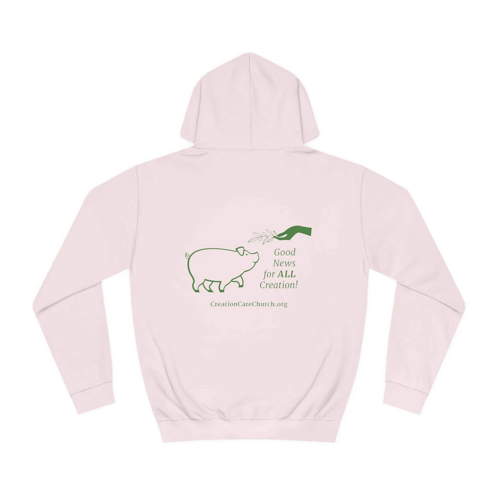 Creation Care Church - Green Logo front - Good News for All Creation back - Unisex College Hoodie
