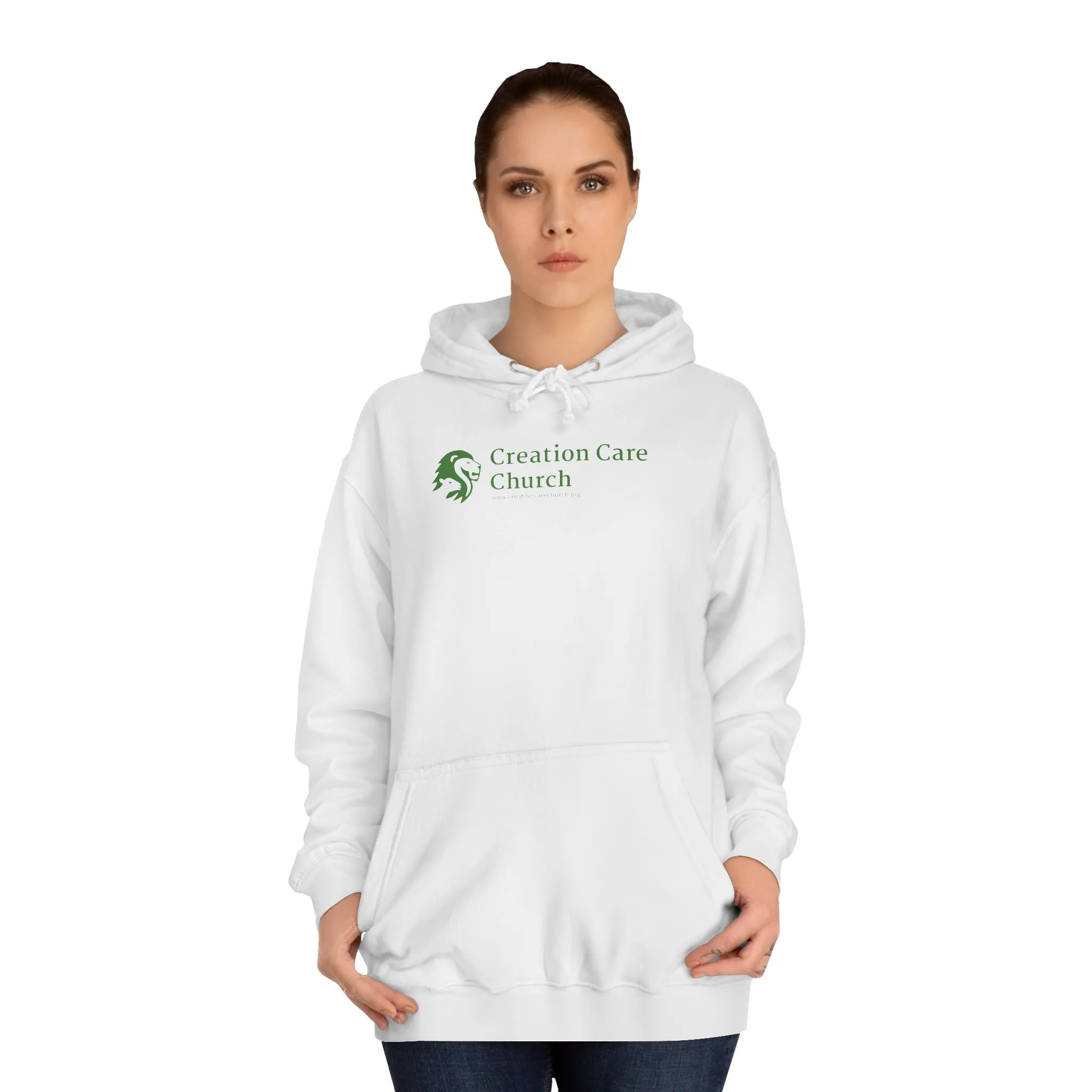 Creation Care Church - Green Logo front - Good News for All Creation back - Unisex College Hoodie