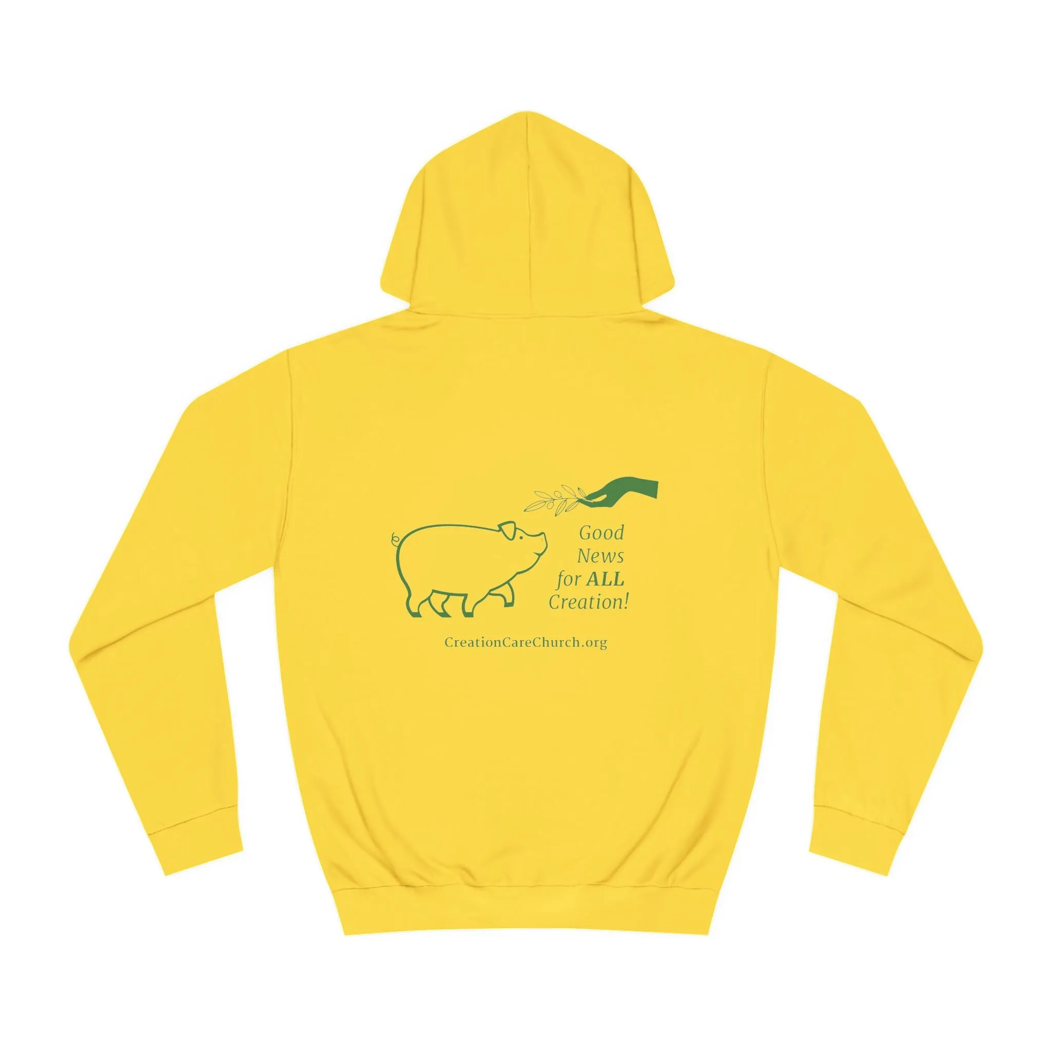 Creation Care Church - Green Logo front - Good News for All Creation back - Unisex College Hoodie