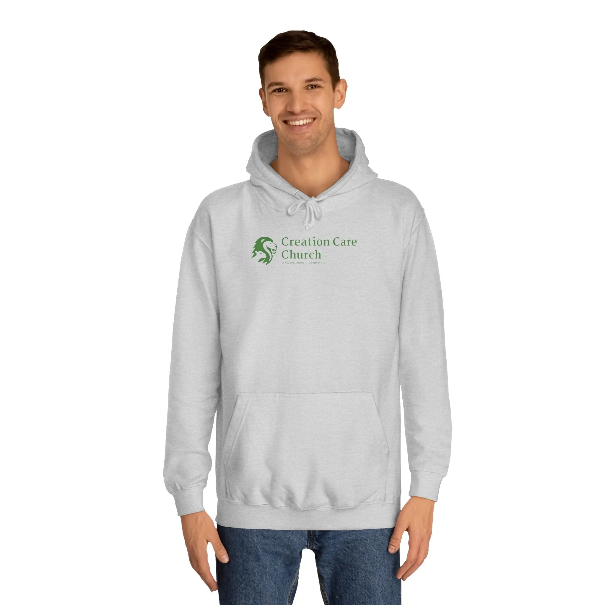 Creation Care Church - Green Logo front - Good News for All Creation back - Unisex College Hoodie