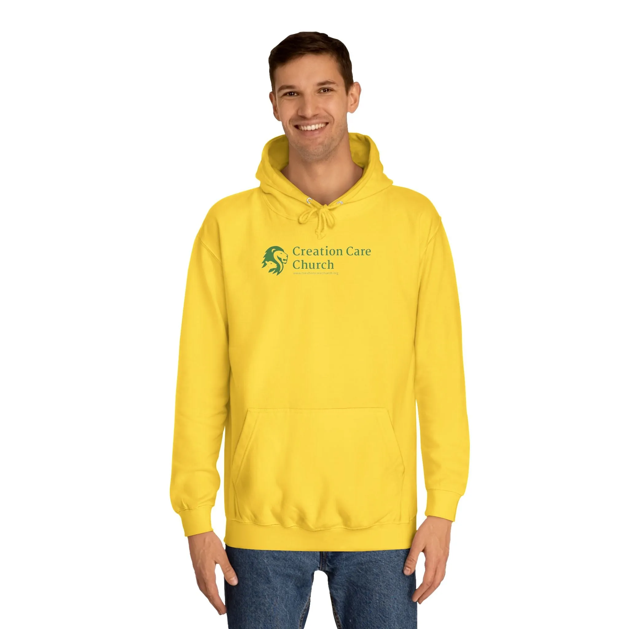 Creation Care Church - Green Logo front - Good News for All Creation back - Unisex College Hoodie