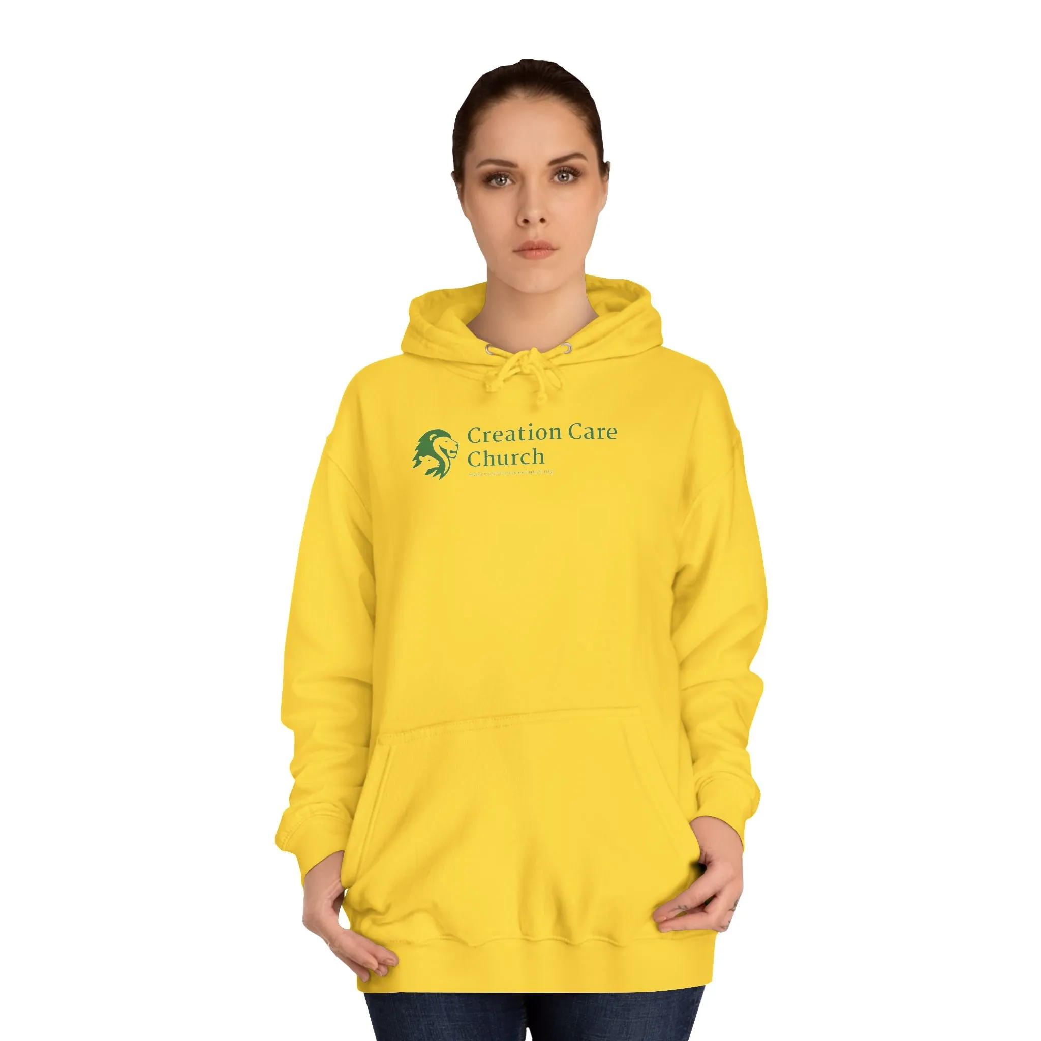 Creation Care Church - Green Logo front - Good News for All Creation back - Unisex College Hoodie