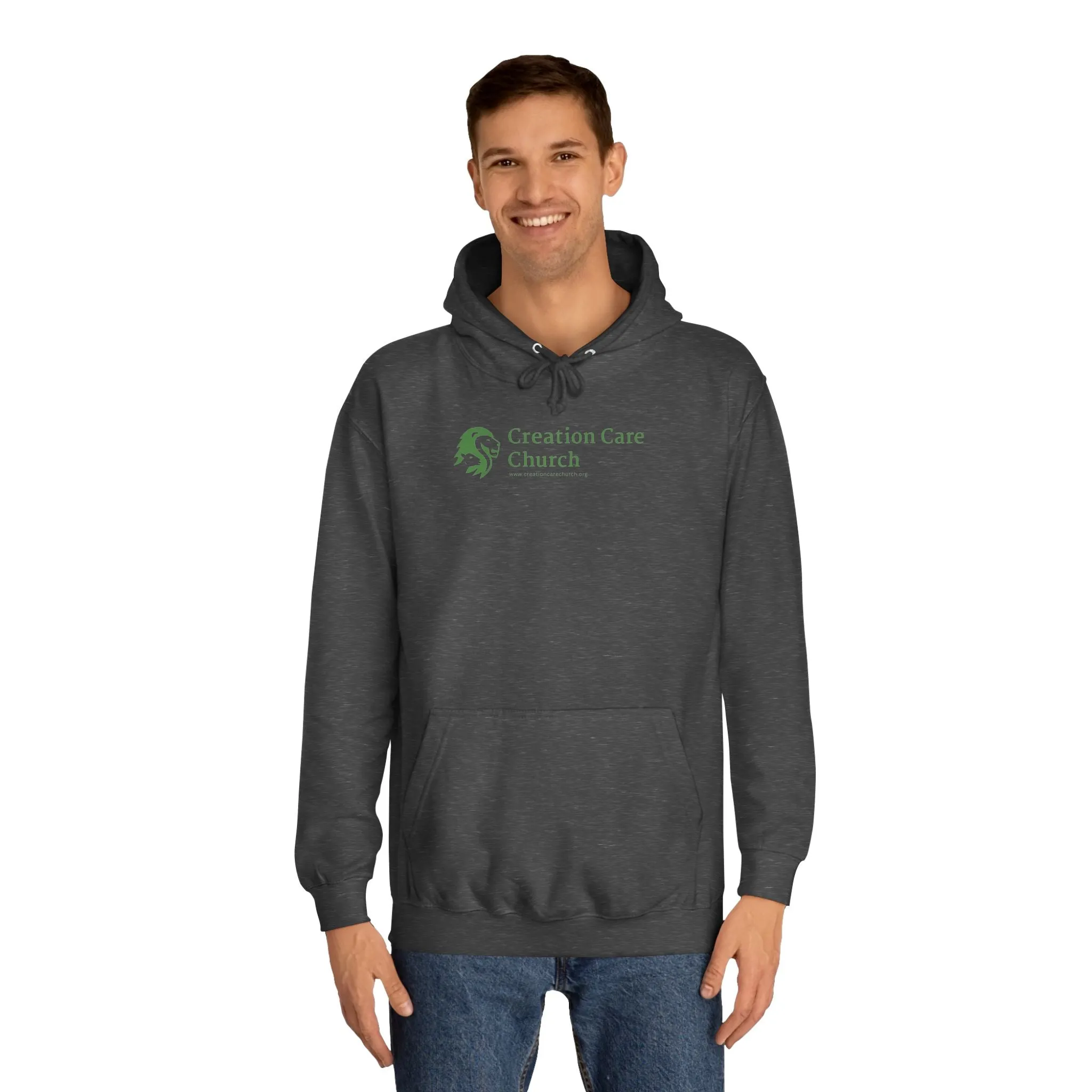 Creation Care Church - Green Logo front - Good News for All Creation back - Unisex College Hoodie