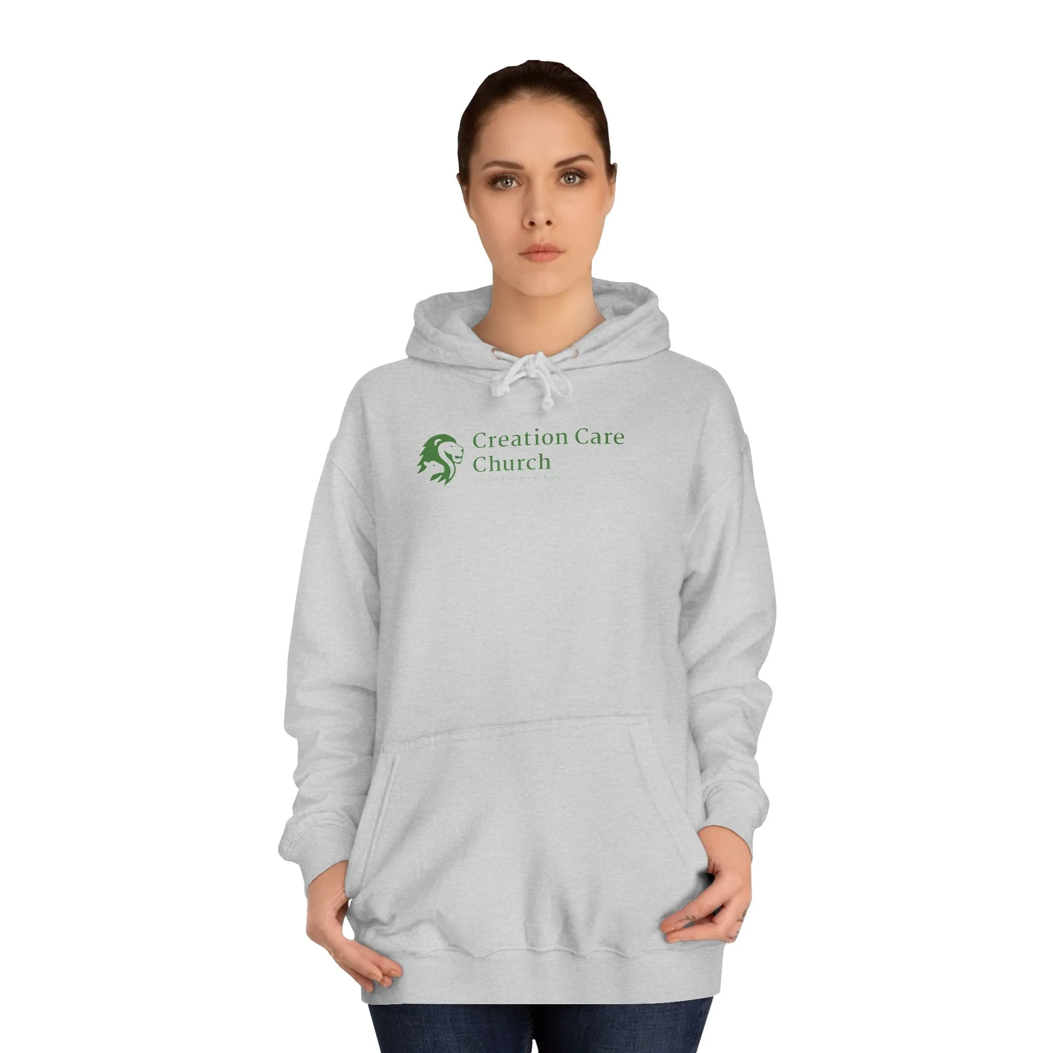 Creation Care Church - Green Logo front - Good News for All Creation back - Unisex College Hoodie