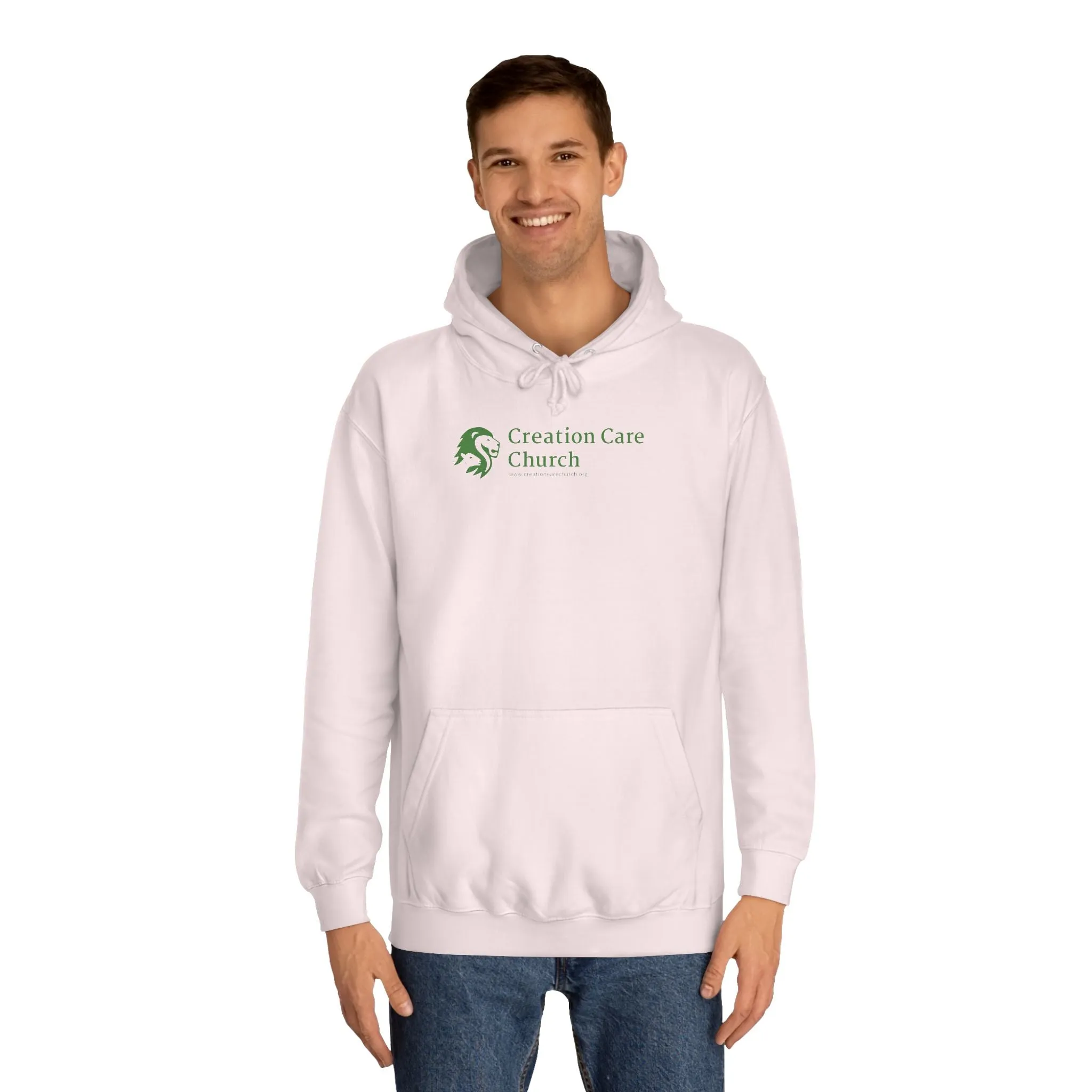 Creation Care Church - Green Logo front - Good News for All Creation back - Unisex College Hoodie