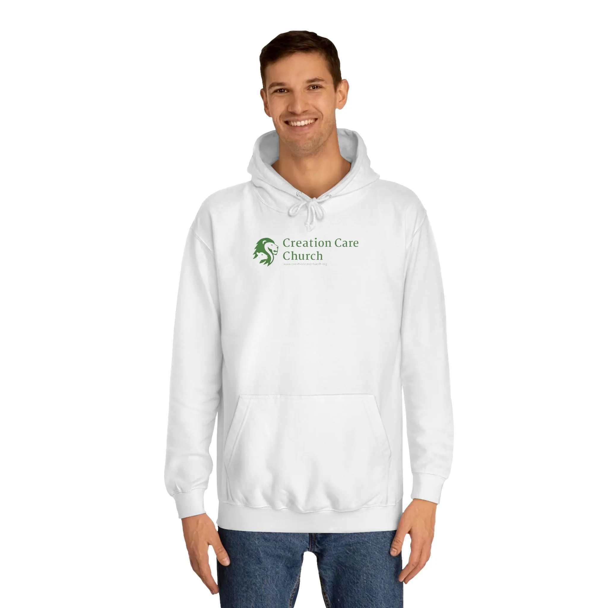 Creation Care Church - Green Logo front - Good News for All Creation back - Unisex College Hoodie