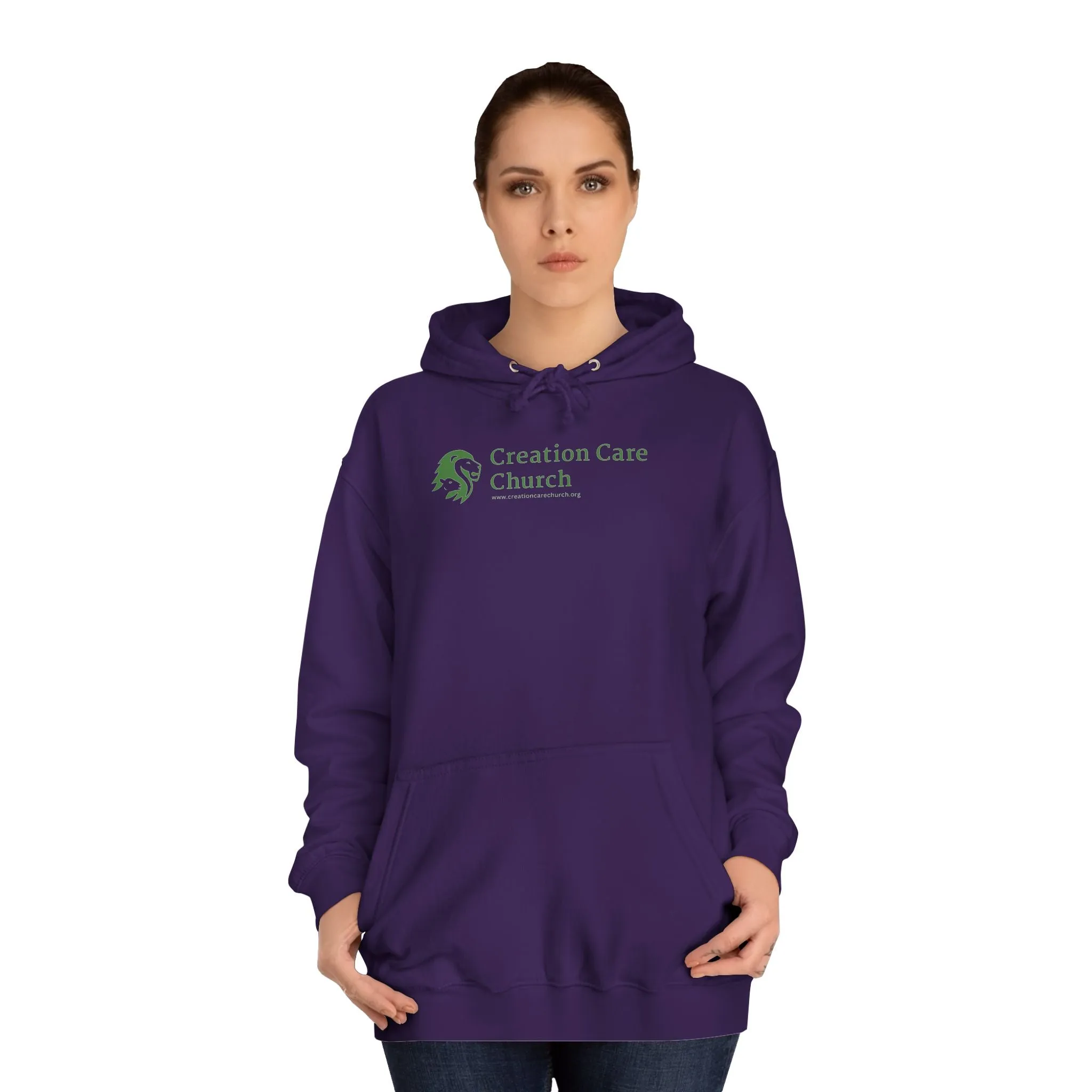 Creation Care Church - Green Logo front - Good News for All Creation back - Unisex College Hoodie