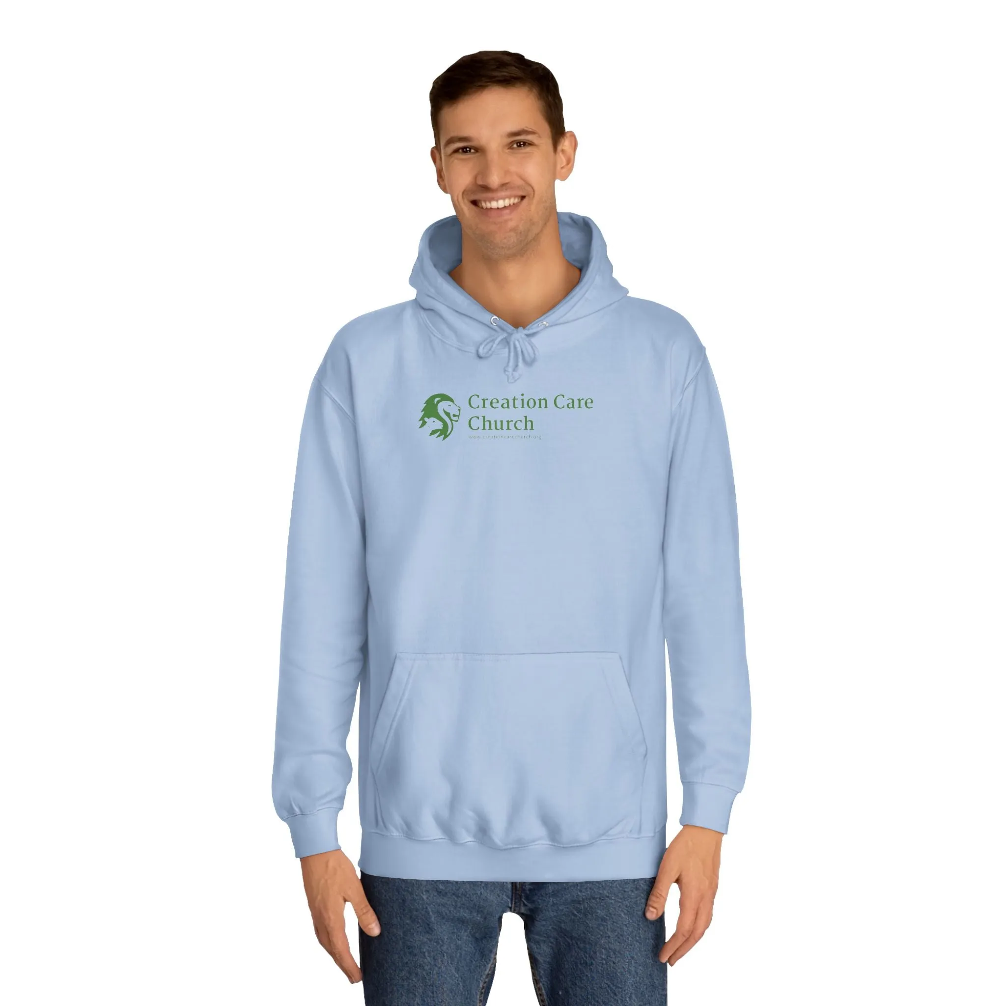 Creation Care Church - Green Logo front - Good News for All Creation back - Unisex College Hoodie