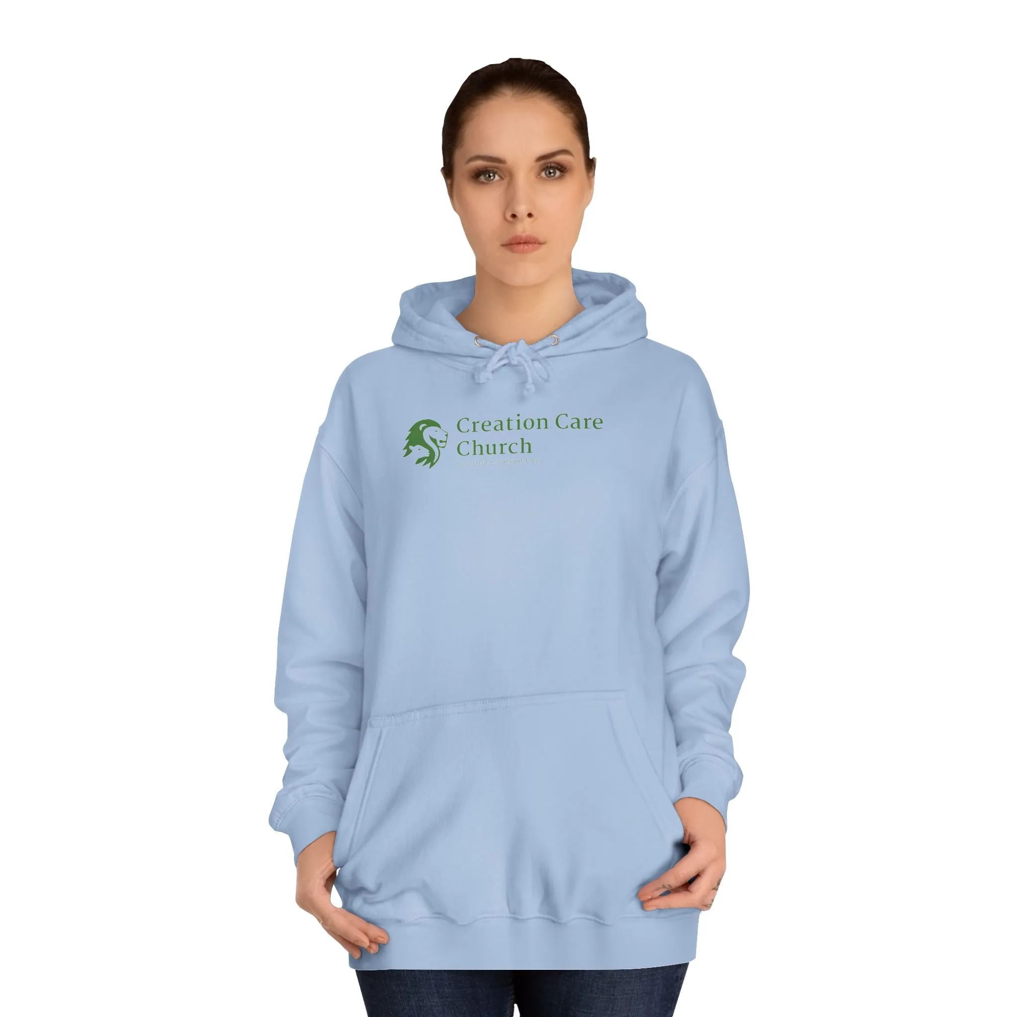 Creation Care Church - Green Logo front - Good News for All Creation back - Unisex College Hoodie