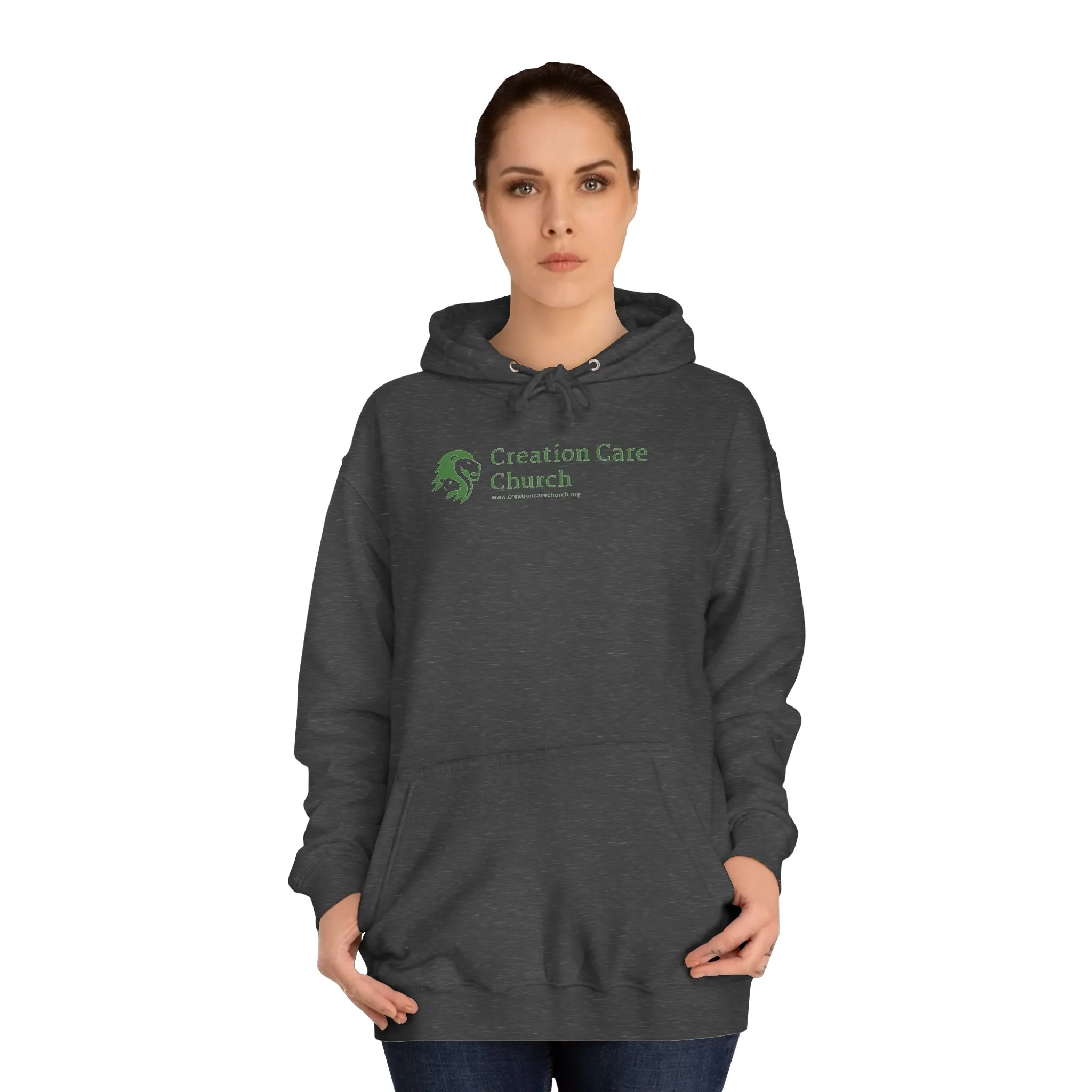 Creation Care Church - Green Logo front - Good News for All Creation back - Unisex College Hoodie