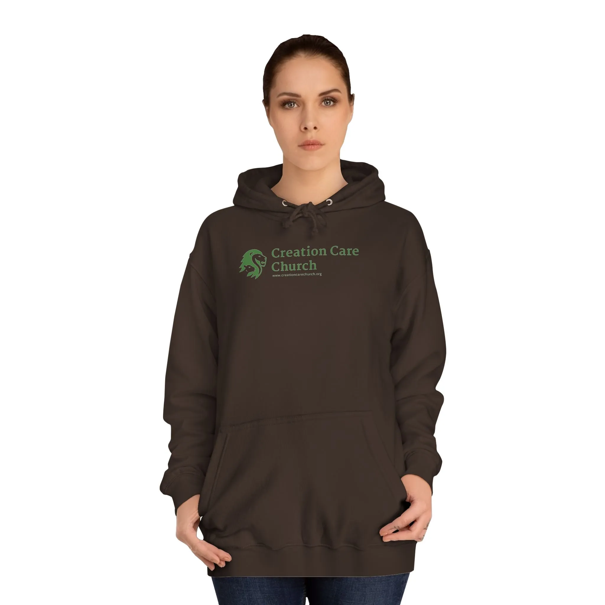 Creation Care Church - Green Logo front - Good News for All Creation back - Unisex College Hoodie
