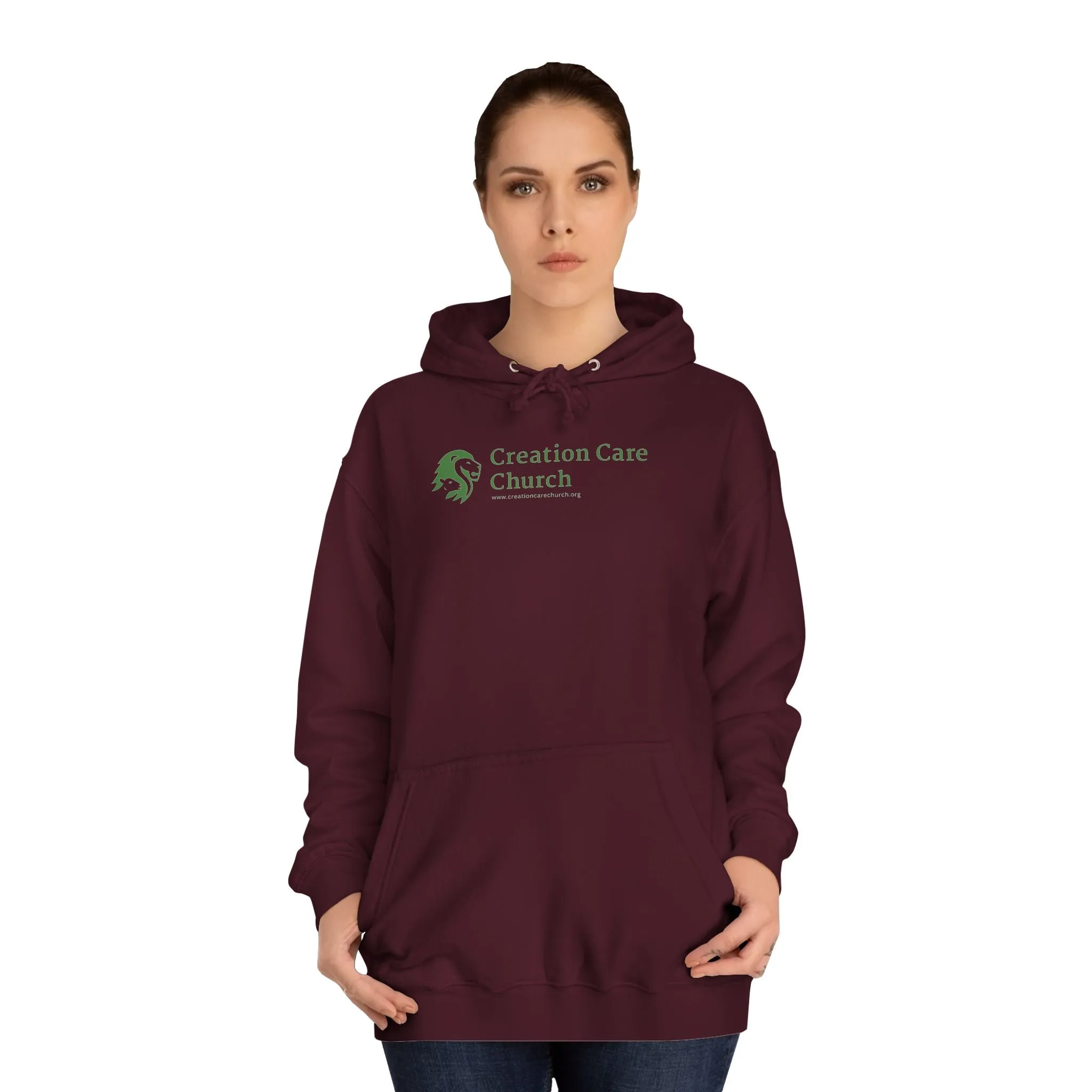 Creation Care Church - Green Logo front - Good News for All Creation back - Unisex College Hoodie