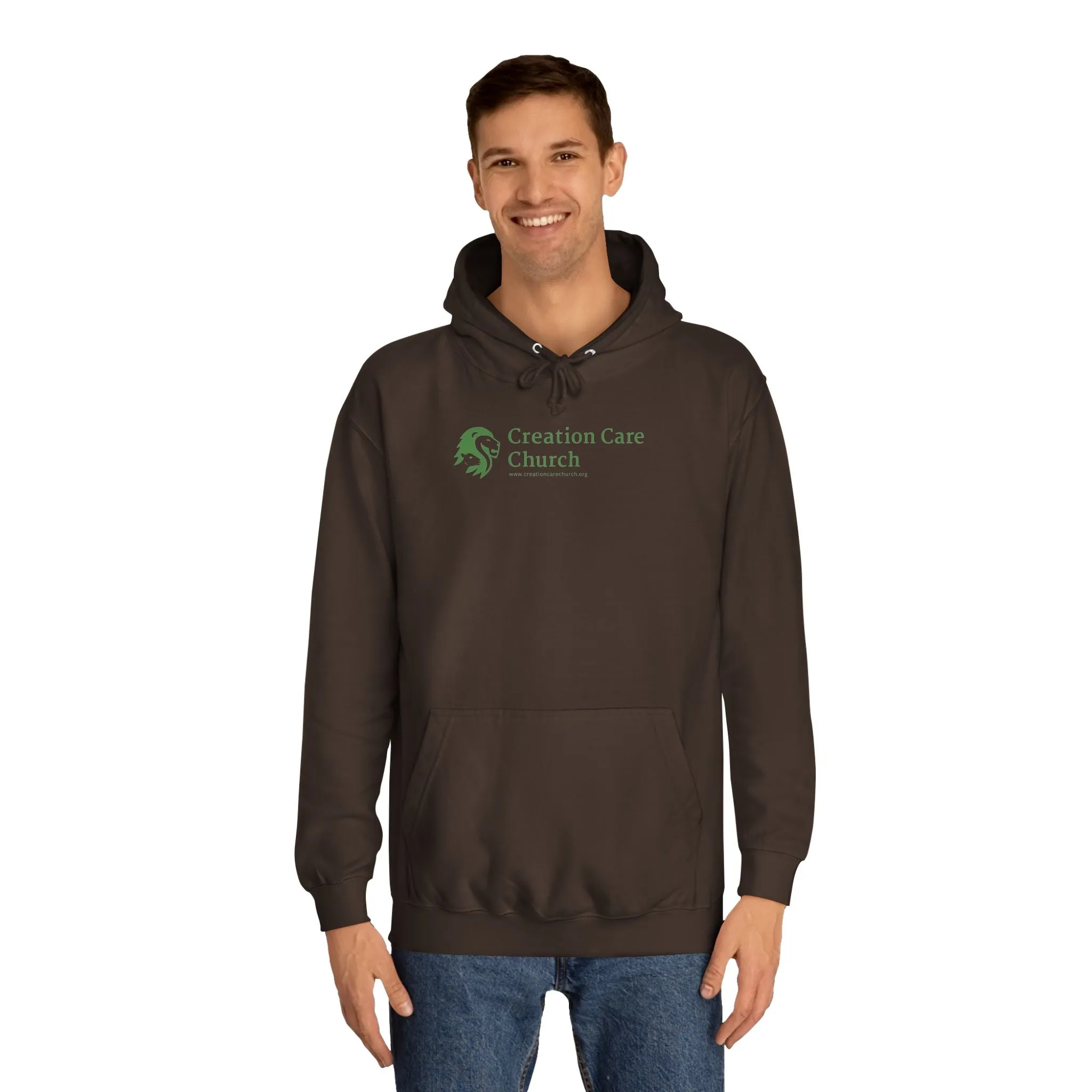 Creation Care Church - Green Logo front - Good News for All Creation back - Unisex College Hoodie