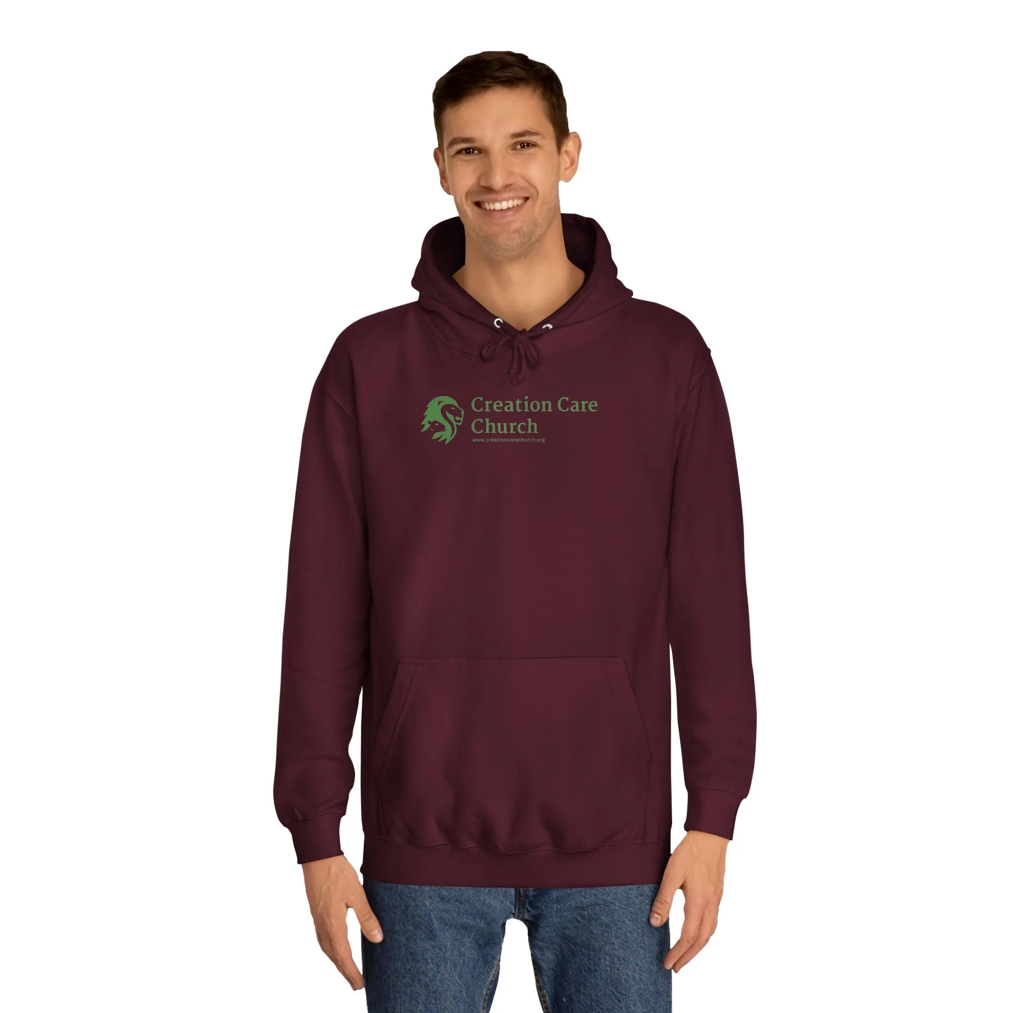 Creation Care Church - Green Logo front - Good News for All Creation back - Unisex College Hoodie
