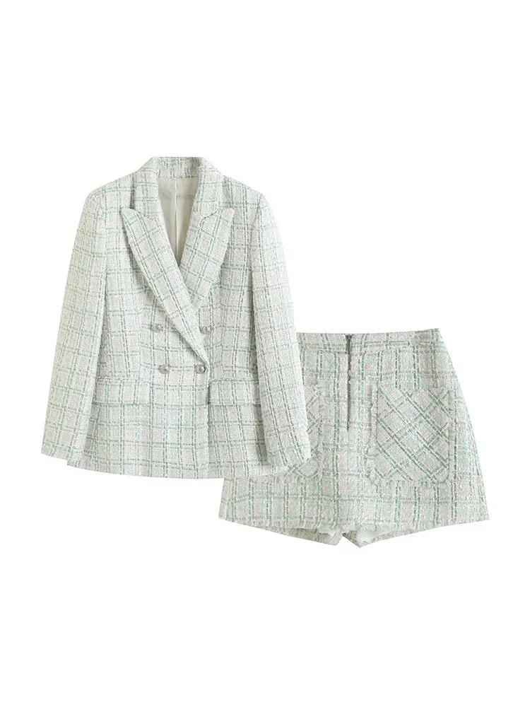 Elegant Tweed Blazer Skort Set