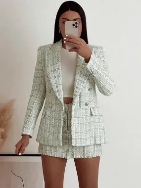 Elegant Tweed Blazer Skort Set