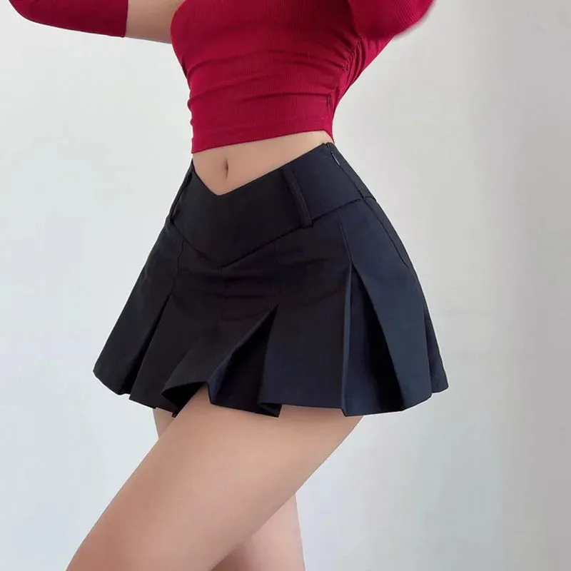 Girlary V Waist Pleated Skirts Women Y2K Summer High Waist Korean Chic Streetwear Sexy Mini Skirts Harajuku Preppy A-Line Skirts New