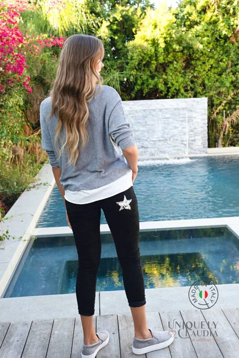Giulia Black Suede Sequined Star Joggers