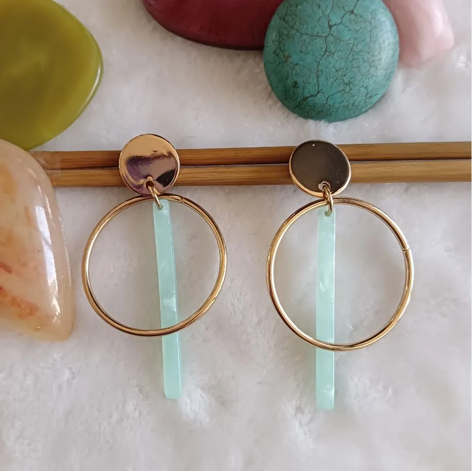 Gold Plated Circle Shaped With Acrylic Stick Fashion Indo Western Earring