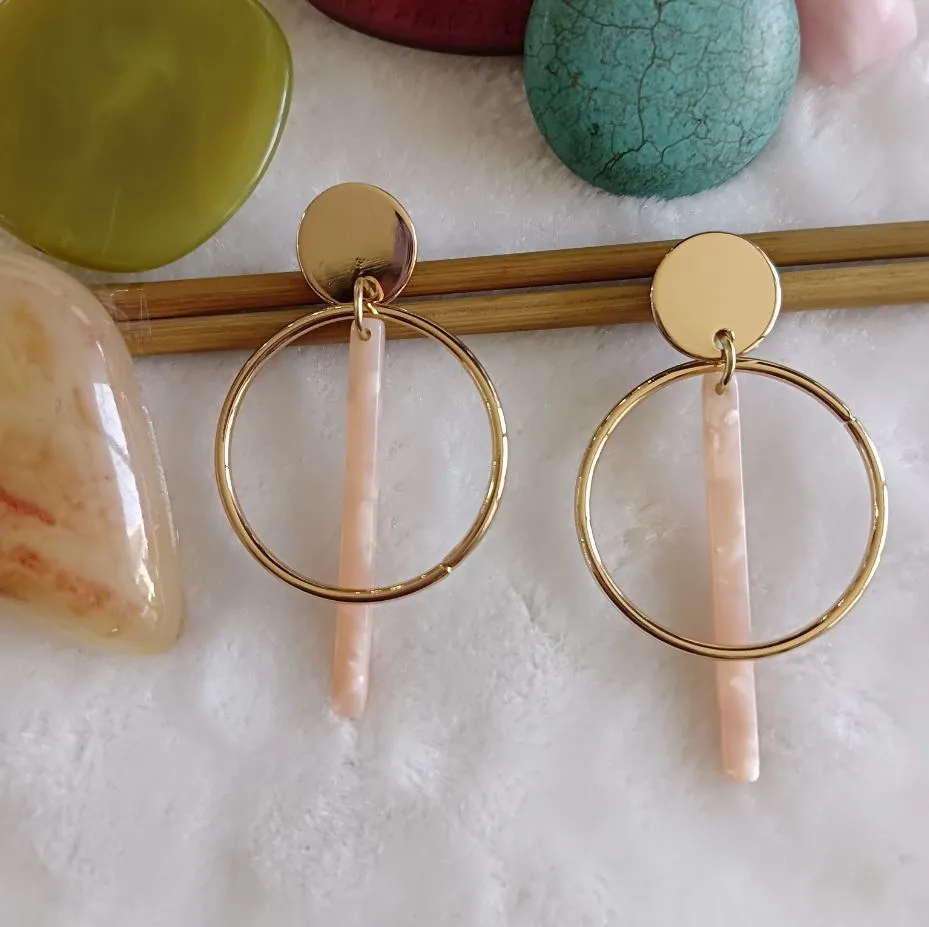 Gold Plated Circle Shaped With Acrylic Stick Fashion Indo Western Earring
