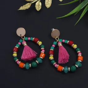 Gold Plated Multi Beads Tassel Western Drop Earring