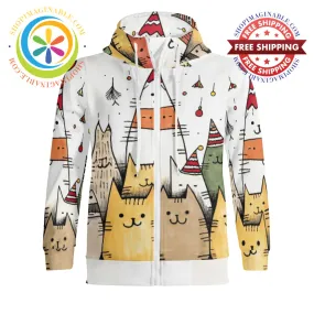 Holiday Cats Full Zip Turtleneck Hoodie Streetwear
