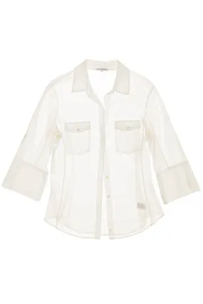 James Perse - White 3/4 Sleeve Button Up Shirt - US 4