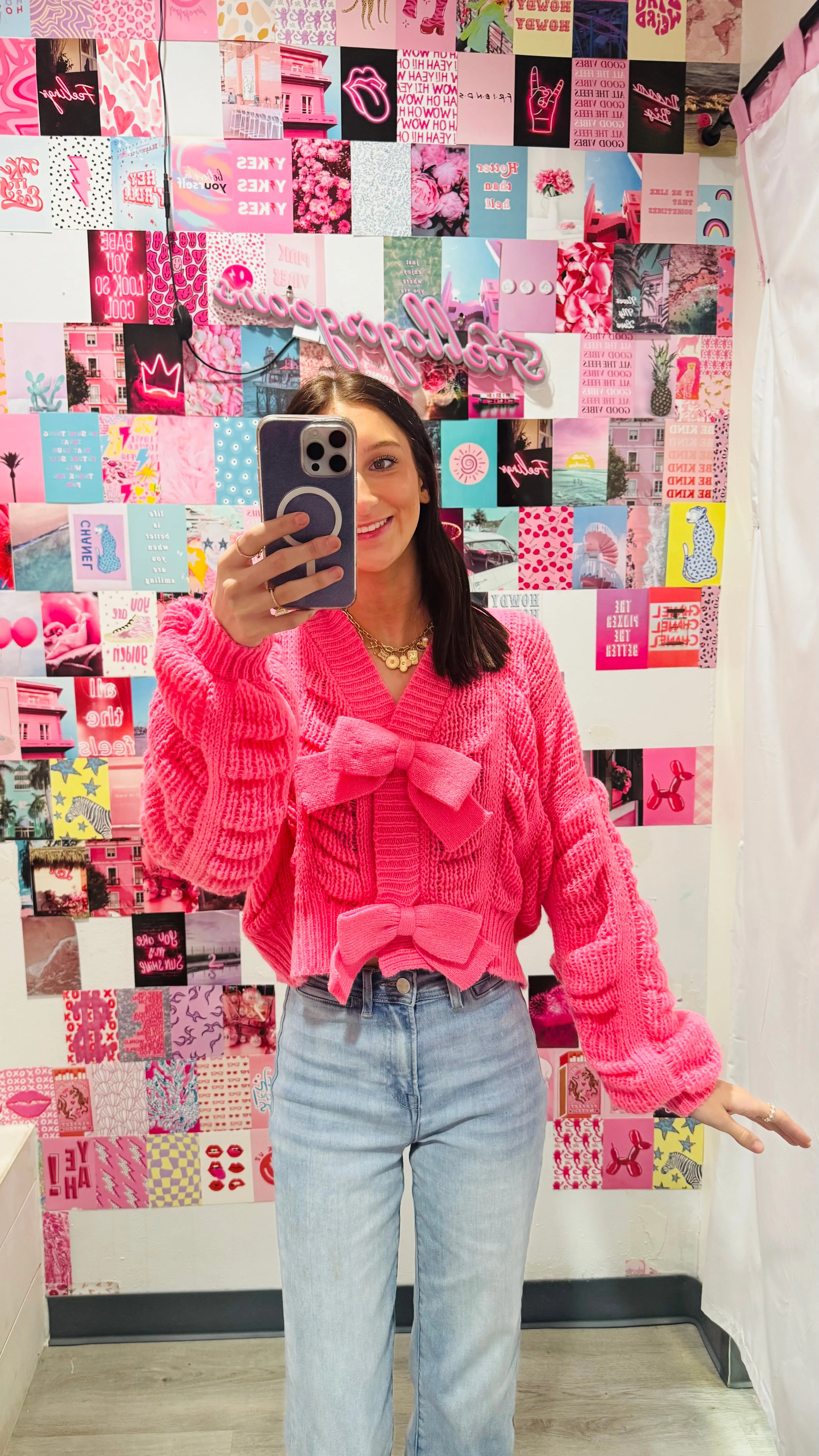 Just a Babe Cozy Pink Bow Knit Cardigan
