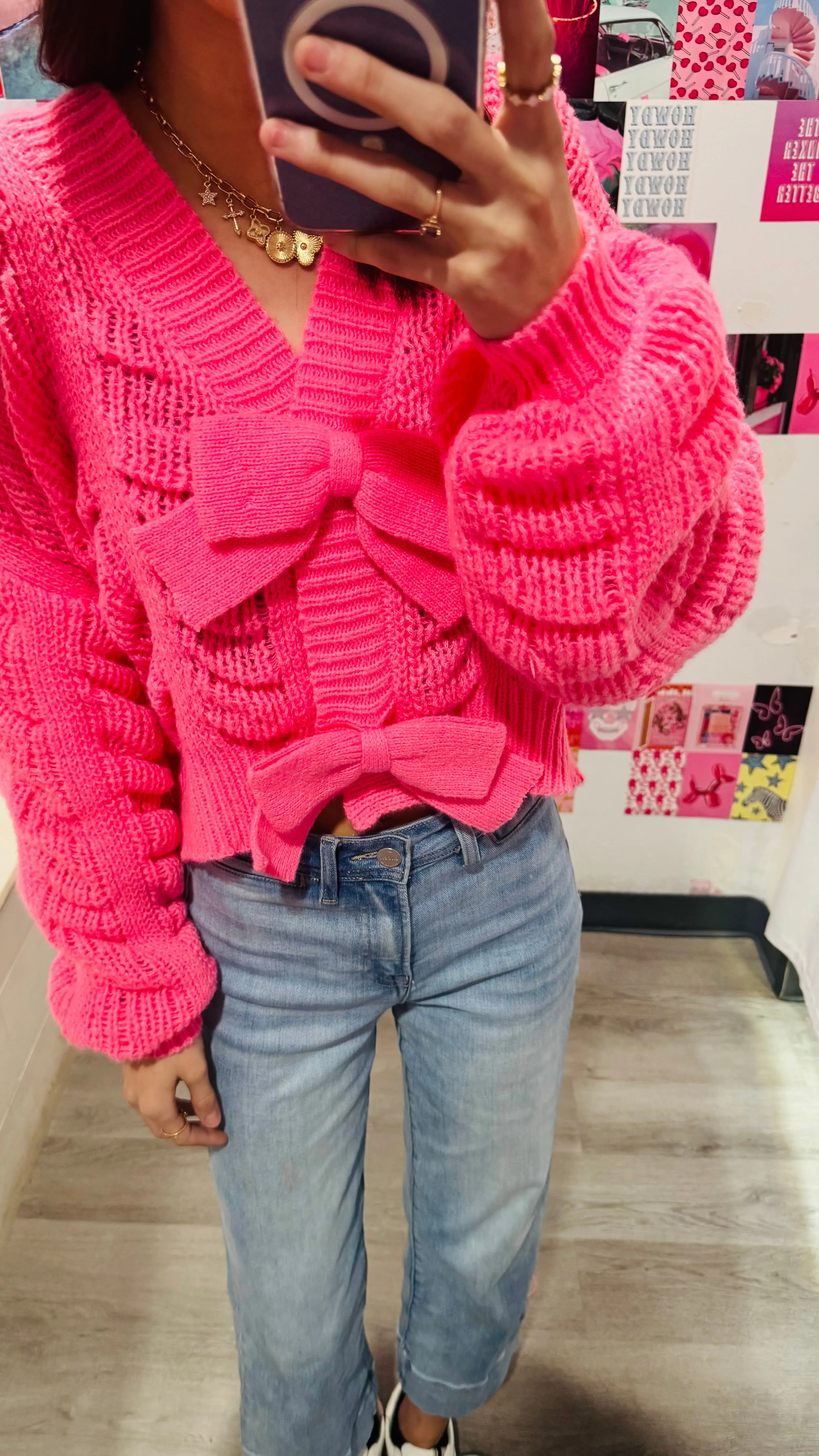 Just a Babe Cozy Pink Bow Knit Cardigan