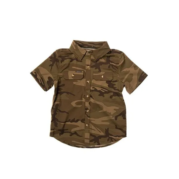 Kid's Poncho Button Up Camo Shirt Yth Palomita Tee-Cmo