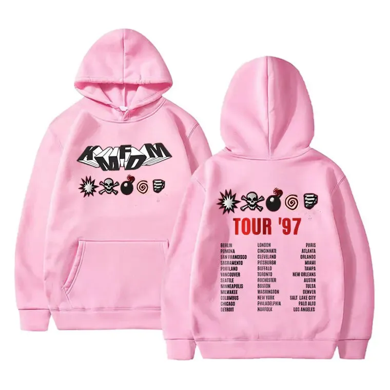 KMFDM Tour '97 Graphic Hoodie – Unisex Vintage Gothic Punk Fleece Pullover Sweatshirt