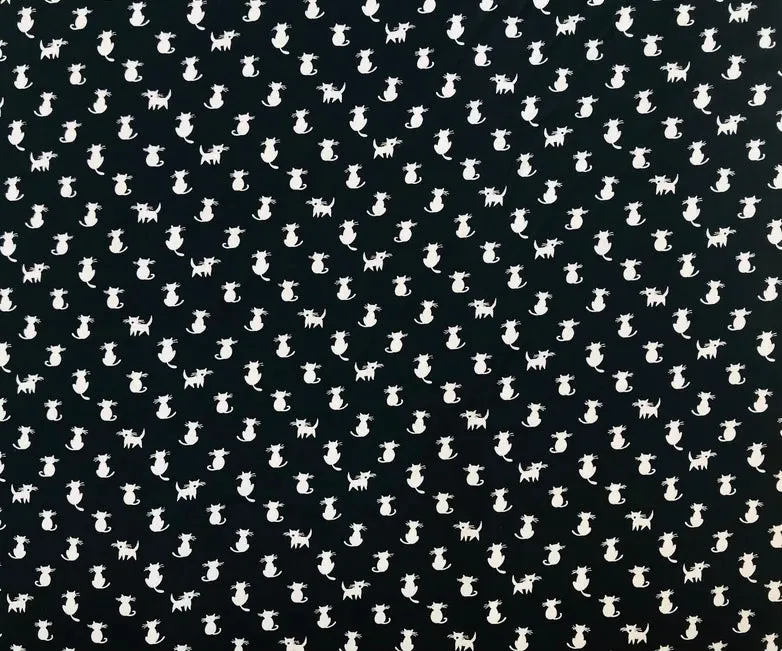 Lightweight  satin fabric by the yard - Black and gray cats print