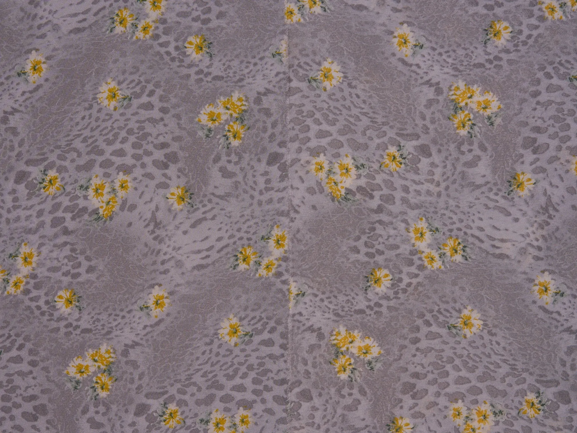 Lightweight  satin  fabric by the yard - Gray animal and Yellow   floral  print